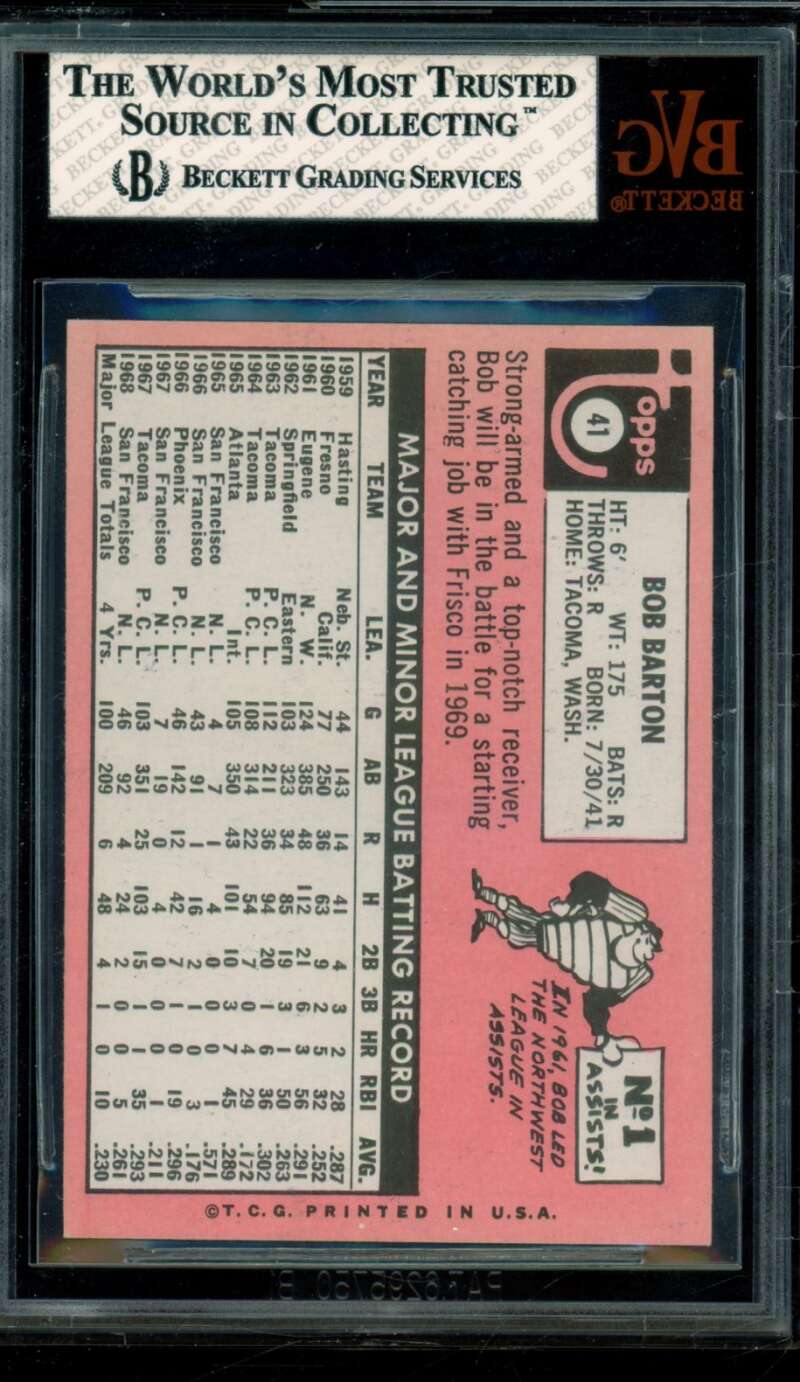 Bob Barton Card 1969 Topps #41 BGS BVG 7.5 Image 2