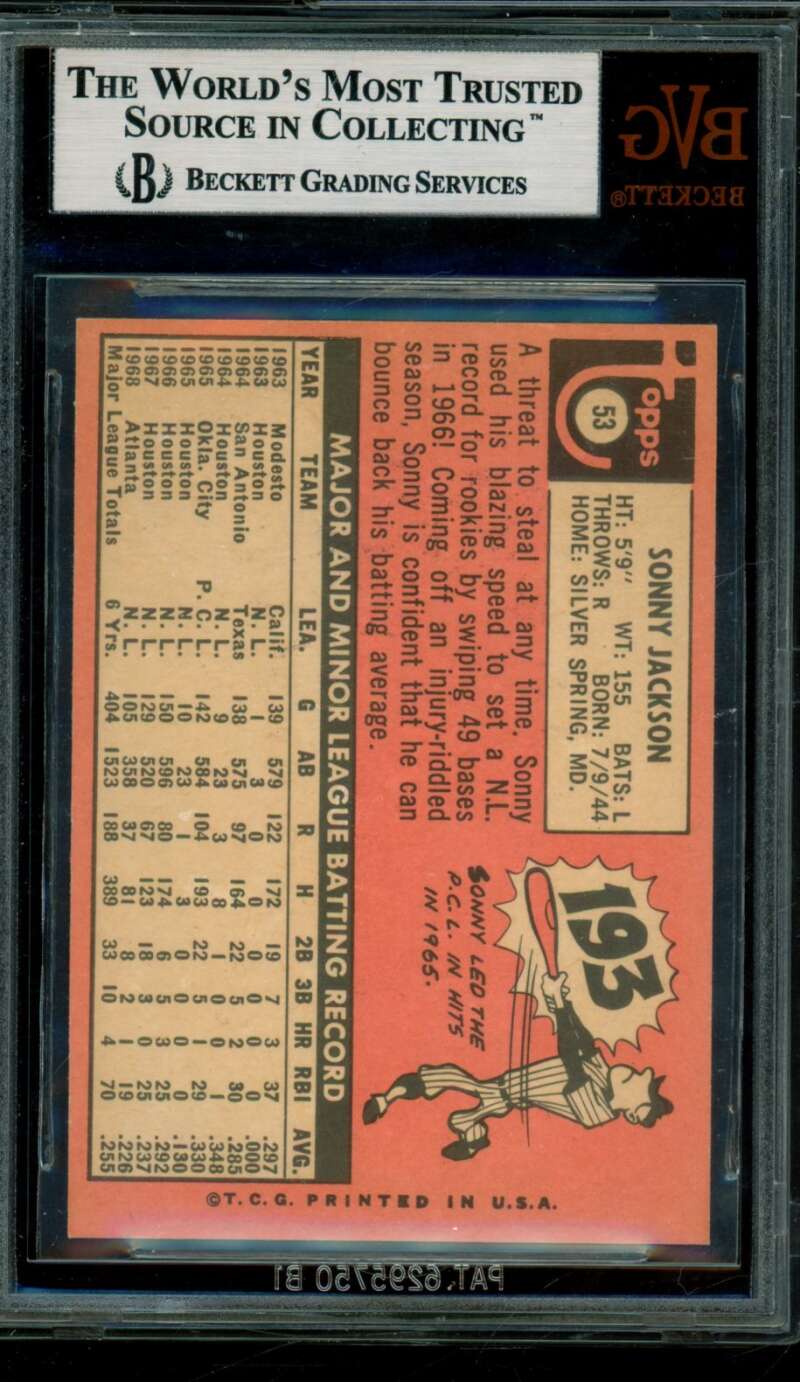 Sonny Jackson Card 1969 Topps #53 BGS BVG 8.5 Image 2