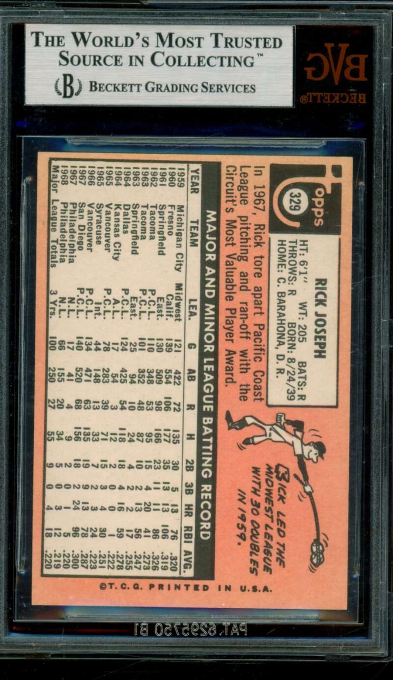 Rick Joseph Card 1969 Topps #329 BGS BVG 8.5 Image 2