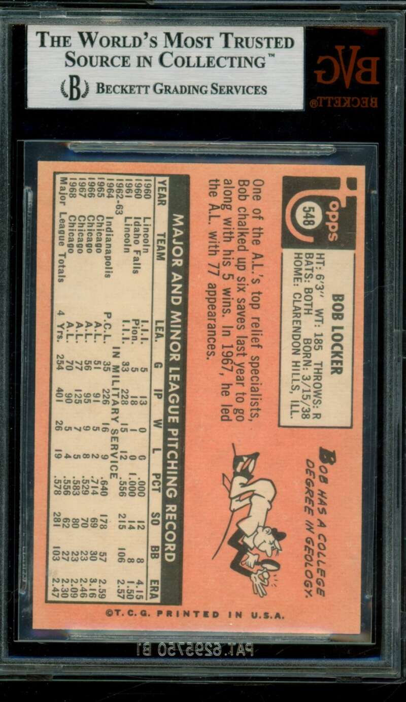 Bob Locker Card 1969 Topps #548 BGS BVG 8.5 Image 2