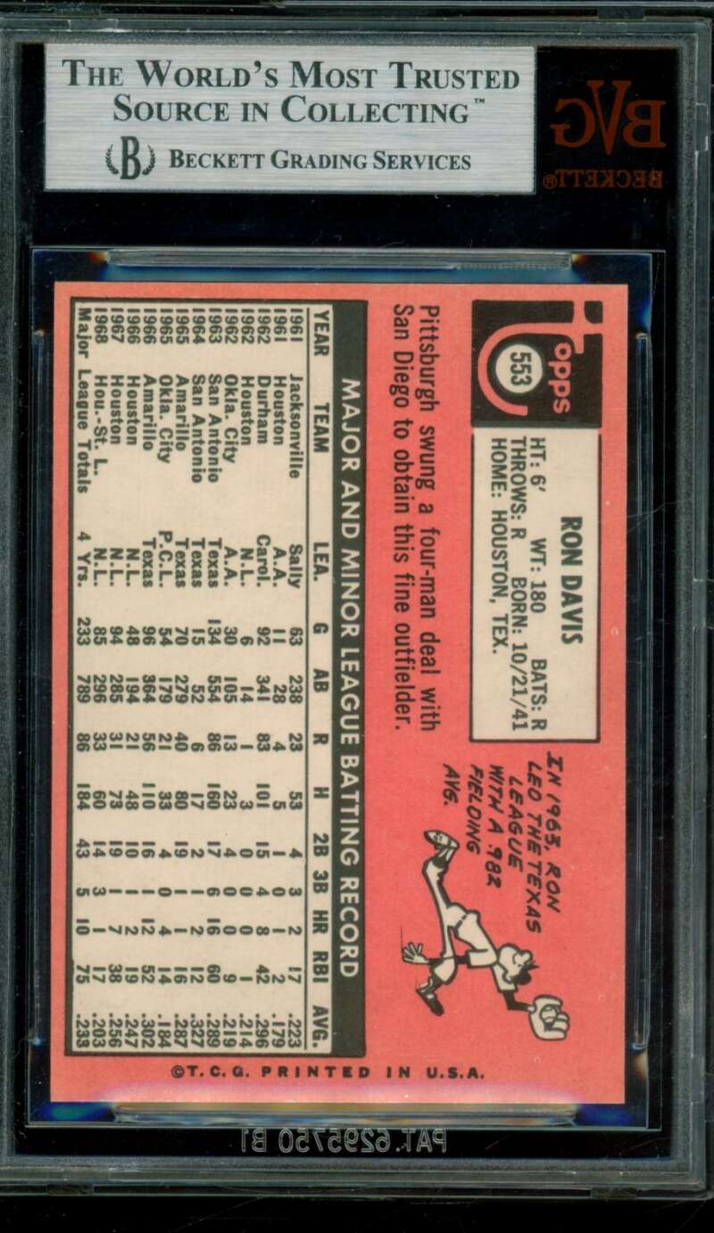 Ron Davis Card 1969 Topps #553 BGS BVG 8.5 Image 2