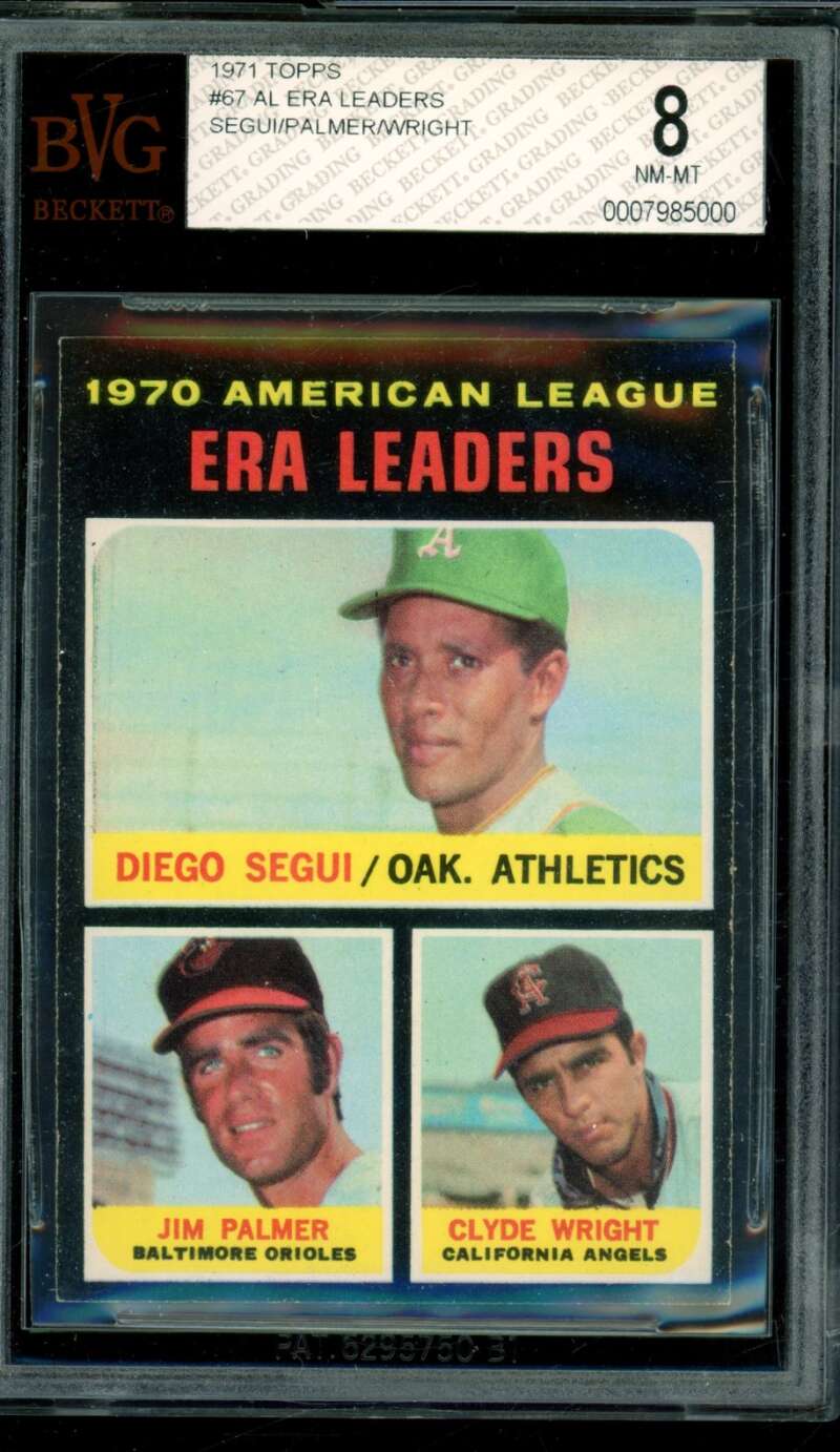 AL ERA Leaders/Jim Palmer/Diego Segui/Clyde Wright 1969 Topps #67 BGS BVG 8 Image 1