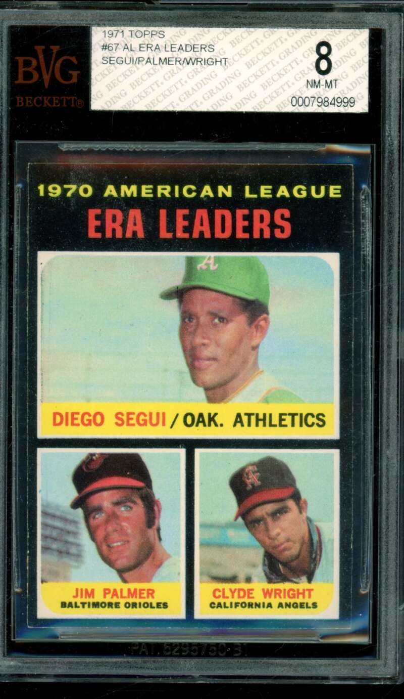 AL ERA Leaders/Jim Palmer/Diego Segui/Clyde Wright 1969 Topps #67 BGS BVG 8 Image 1