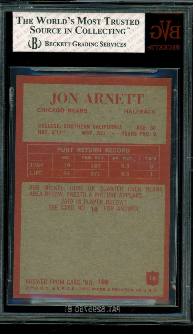 Jon Arnett Card 1965 Philadelphia #16 BGS BVG 7 Image 2