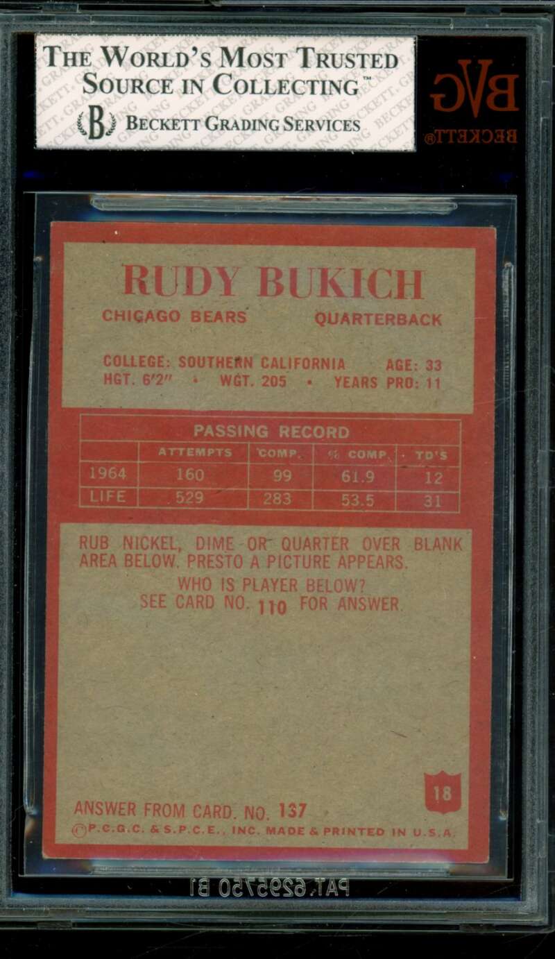 Rudy Bukich Card 1965 Philadelphia #18 BGS BVG 6.5 Image 2