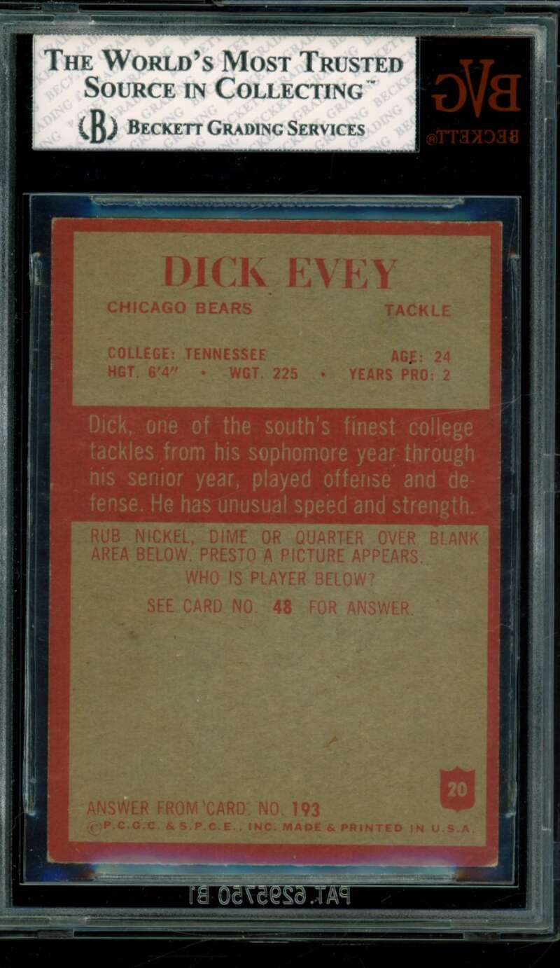 Dick Evey Card 1965 Philadelphia #20 BGS BVG 6.5 Image 2