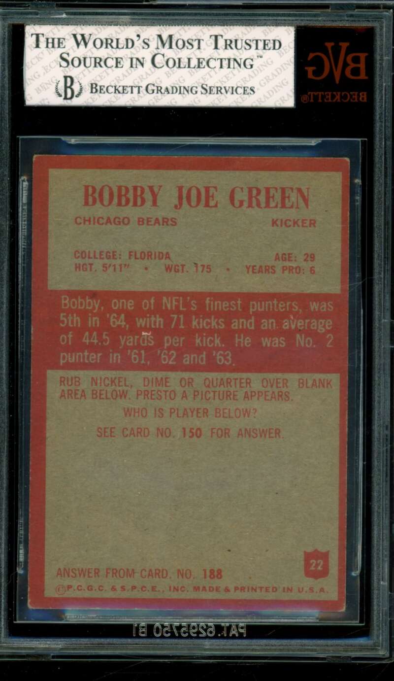 Bobby Joe Green Card 1965 Philadelphia #22 BGS BVG 6.5 Image 2