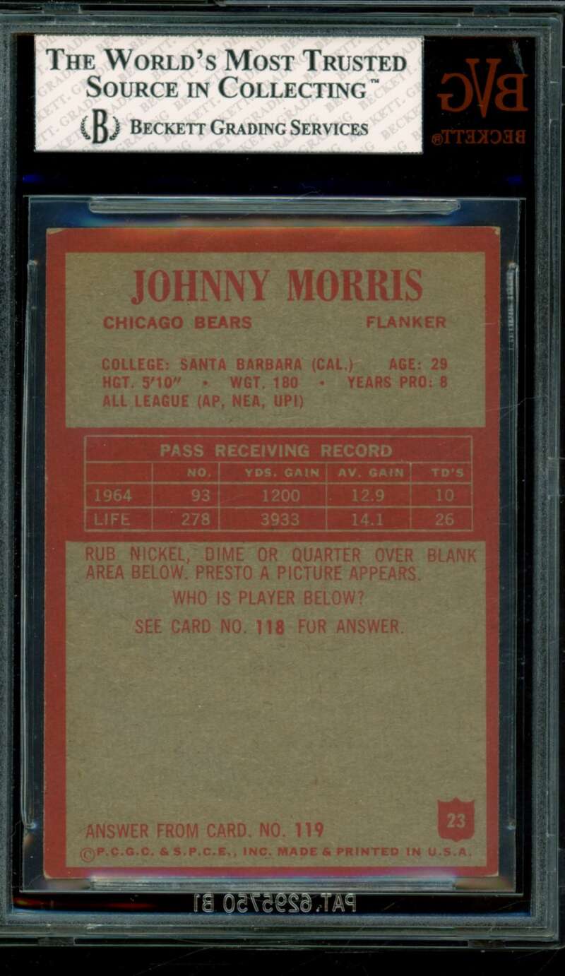 Johnny Morris Card 1965 Philadelphia #23 BGS BVG 6.5 Image 2