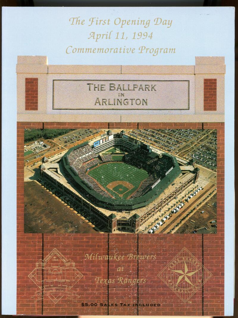 First Opening Day April 11 1994 Rangers Program Brewers Arlington TX Image 1