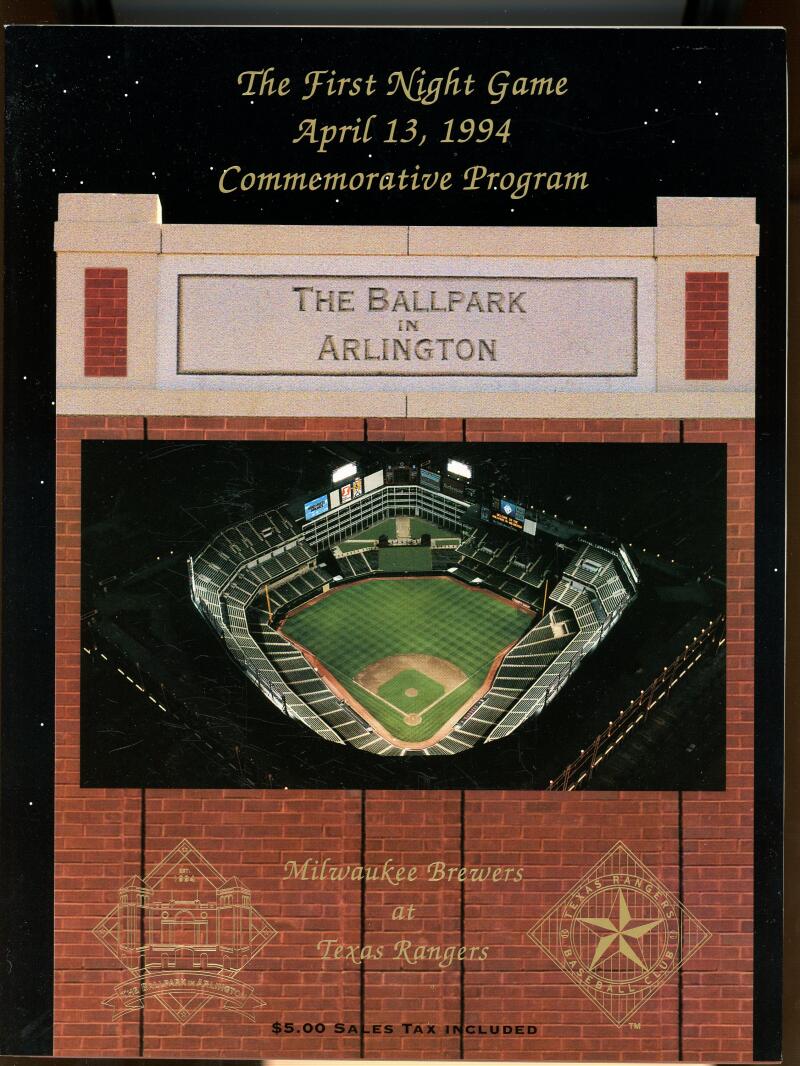 Texas Rangers The First Night Game April 13 1994 Program Arlington TX Image 1