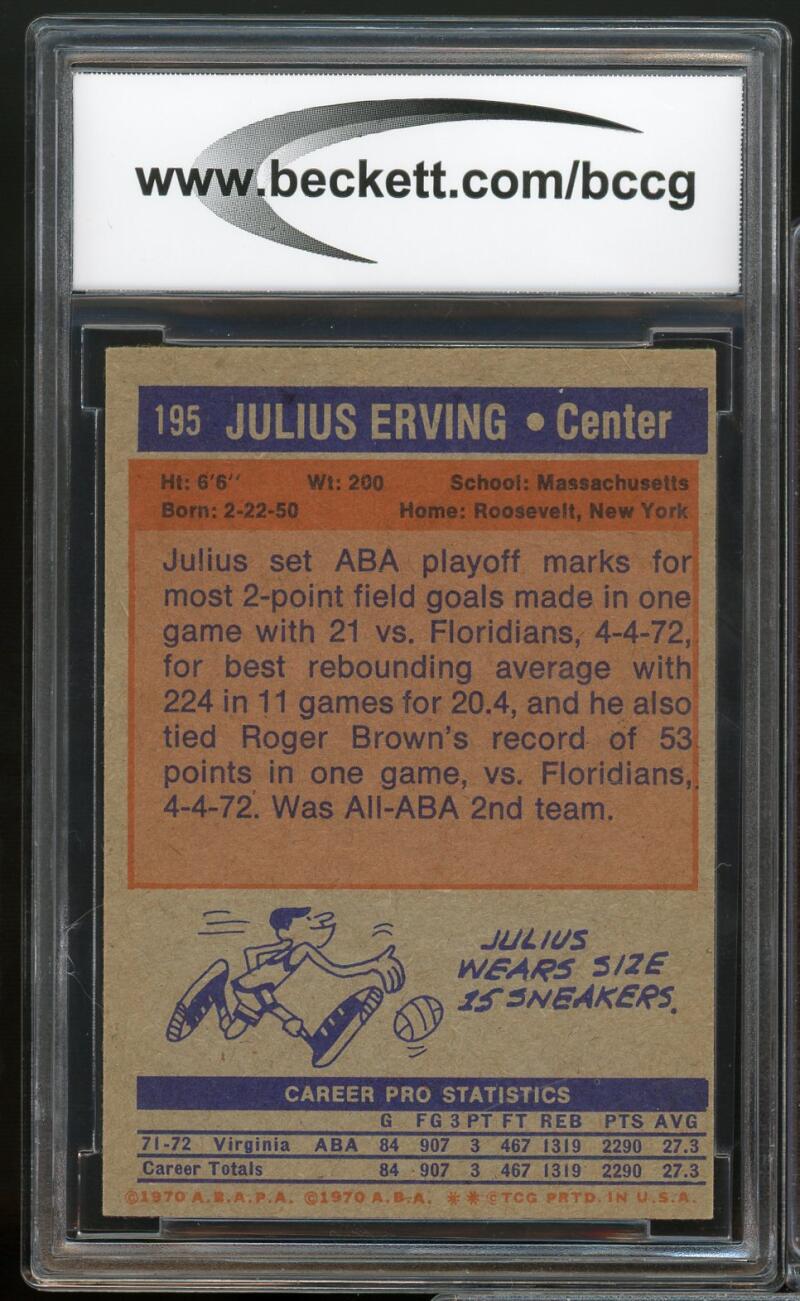 1972-73 Topps #195 Julius Erving Rookie Card BGS BCCG 9 Near Mint+ Image 2