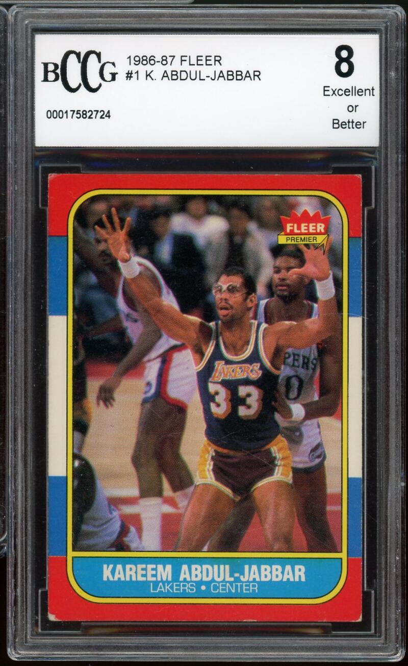 1986-87 Fleer #1 Kareem Abdul-Jabbar Card BGS BCCG 8 Excellent+ Image 1