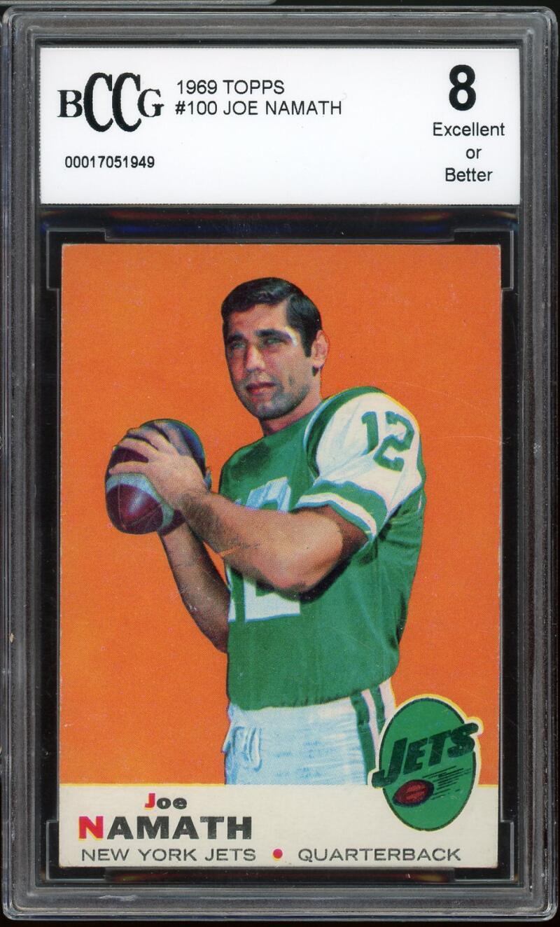 1969 Topps #100 Joe Namath Card BGS BCCG 8 Excellent+ Image 1
