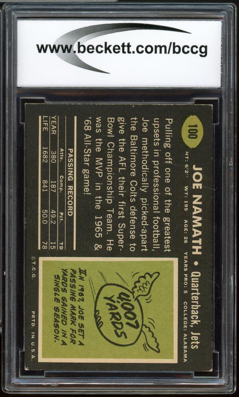 1969 Topps #100 Joe Namath Card BGS BCCG 8 Excellent+ Image 2