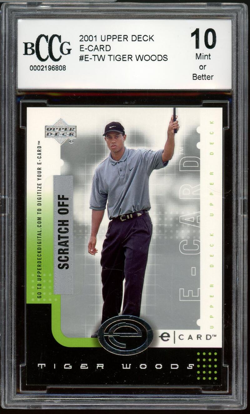 2001 Upper Deck E-Card #e-tw Tiger Woods Golf Rookie Card BGS BCCG 10 Mint+ Image 1
