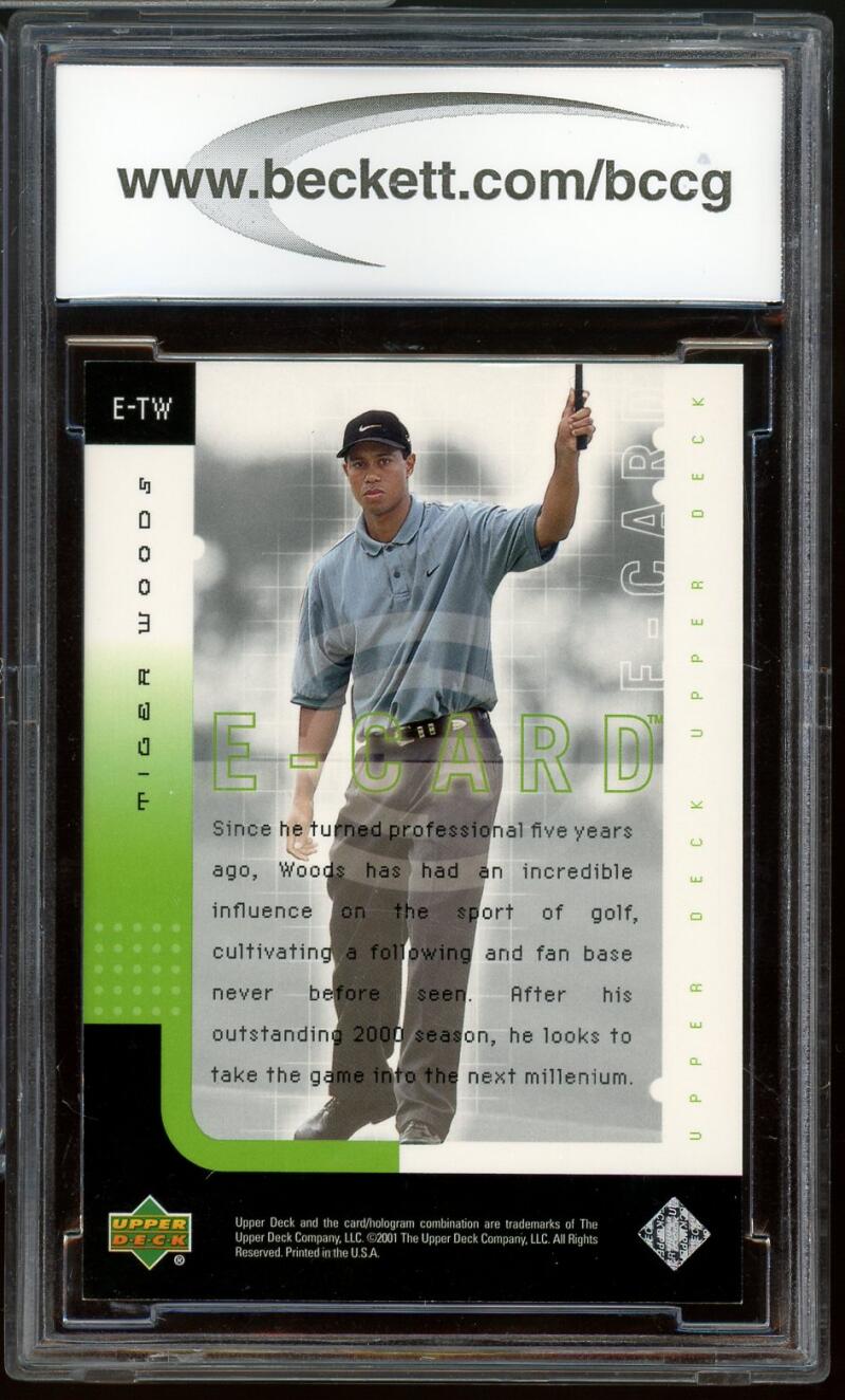 2001 Upper Deck E-Card #e-tw Tiger Woods Golf Rookie Card BGS BCCG 10 Mint+ Image 2