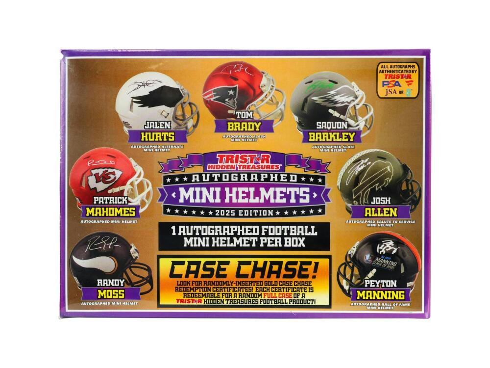autographed football helmet case 2025 Tristar Hidden Treasures Autographed Football Mini Helmet Box