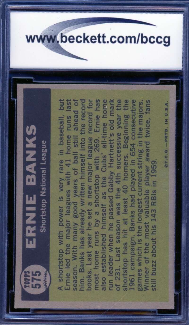 1961 Topps #575 Ernie Banks All Star Card BGS BCCG 8 Excellent+ Image 2