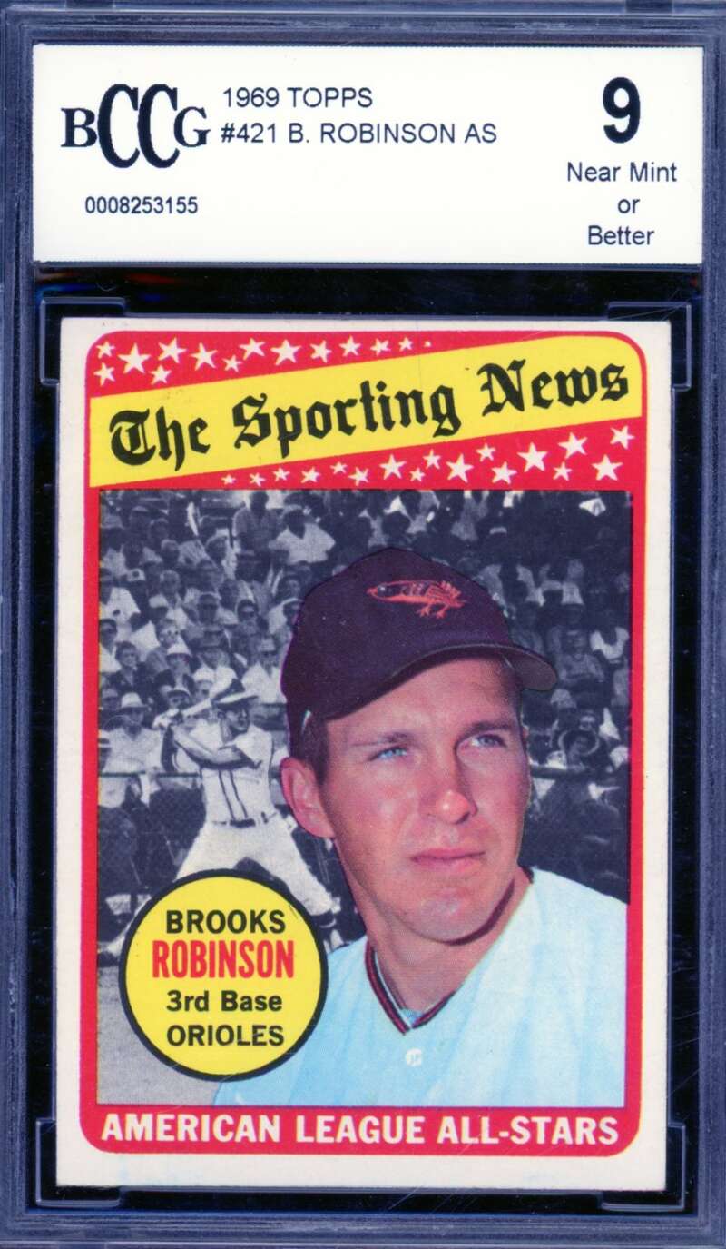1969 Topps #421 Brooks Robinson AS Card BGS BCCG 9 Near Mint+ Image 1