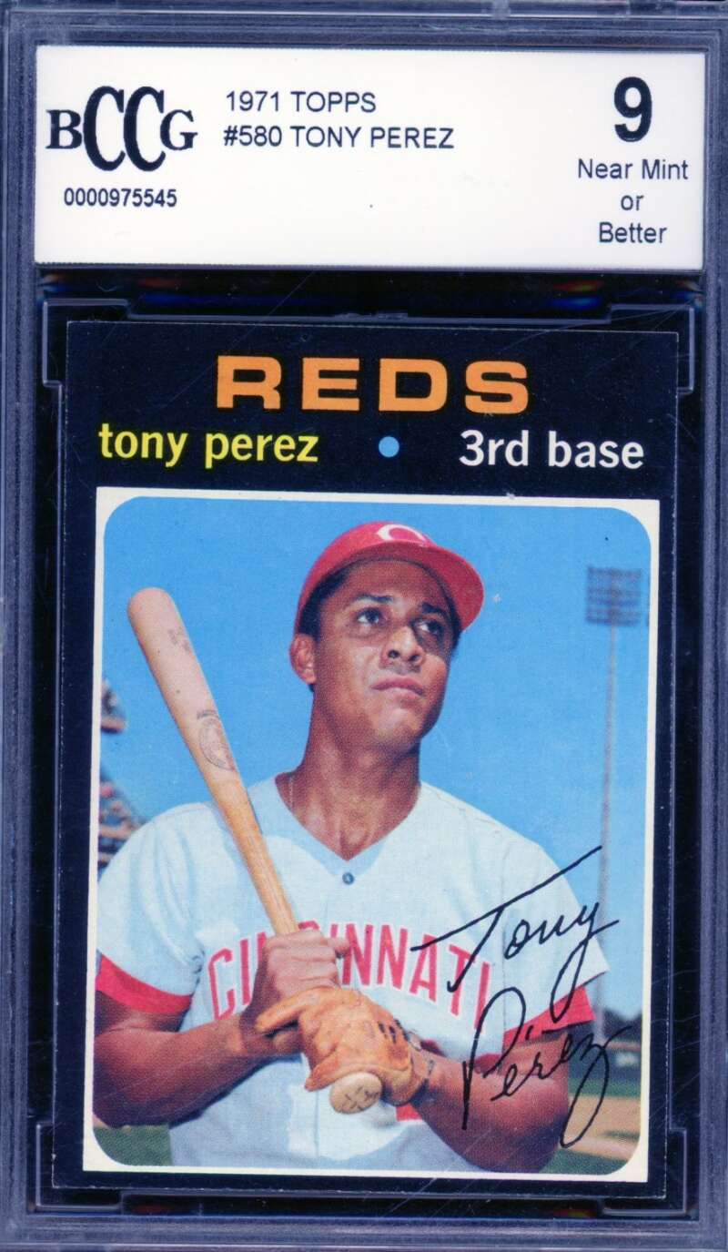 1971 Topps #580 Tony Perez Card BGS BCCG 9 Near Mint+ Image 1