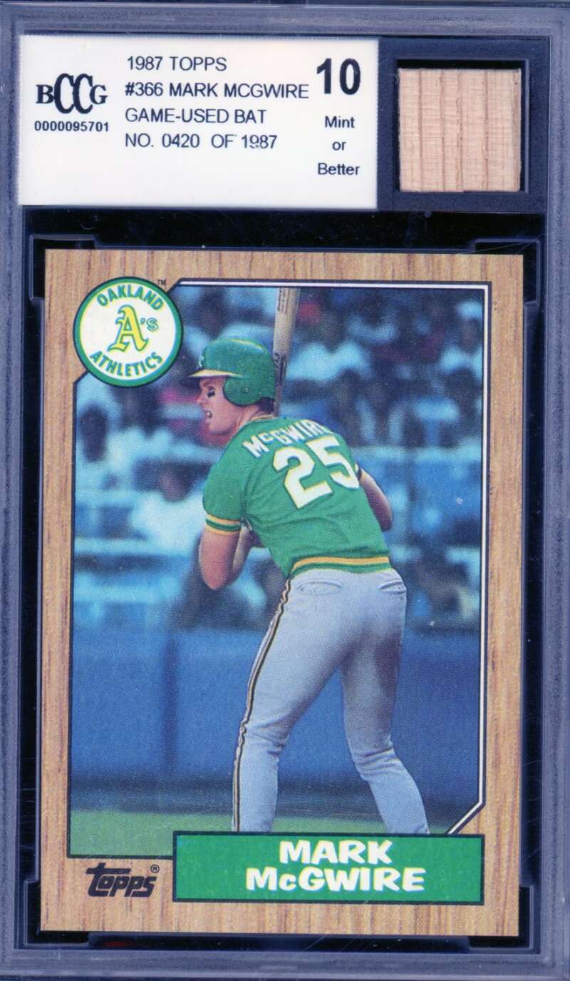 1987 Topps #366 Mark McGwire Rookie Game Used Bat BGS BCCG 10 Mint+ Image 1