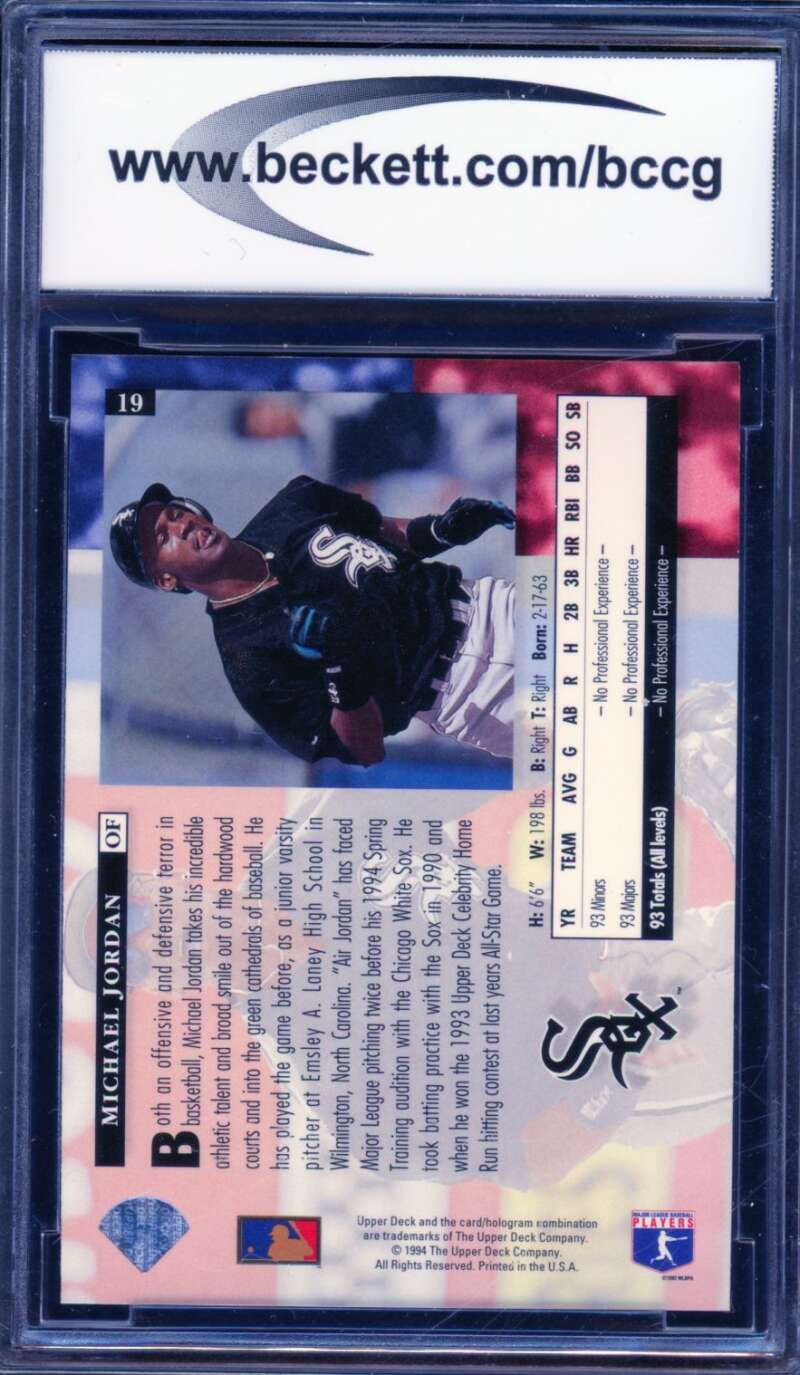1994 Upper Deck #19 Michael Jordan Baseball Rookie Card BGS BCCG 10 Mint+ Image 2