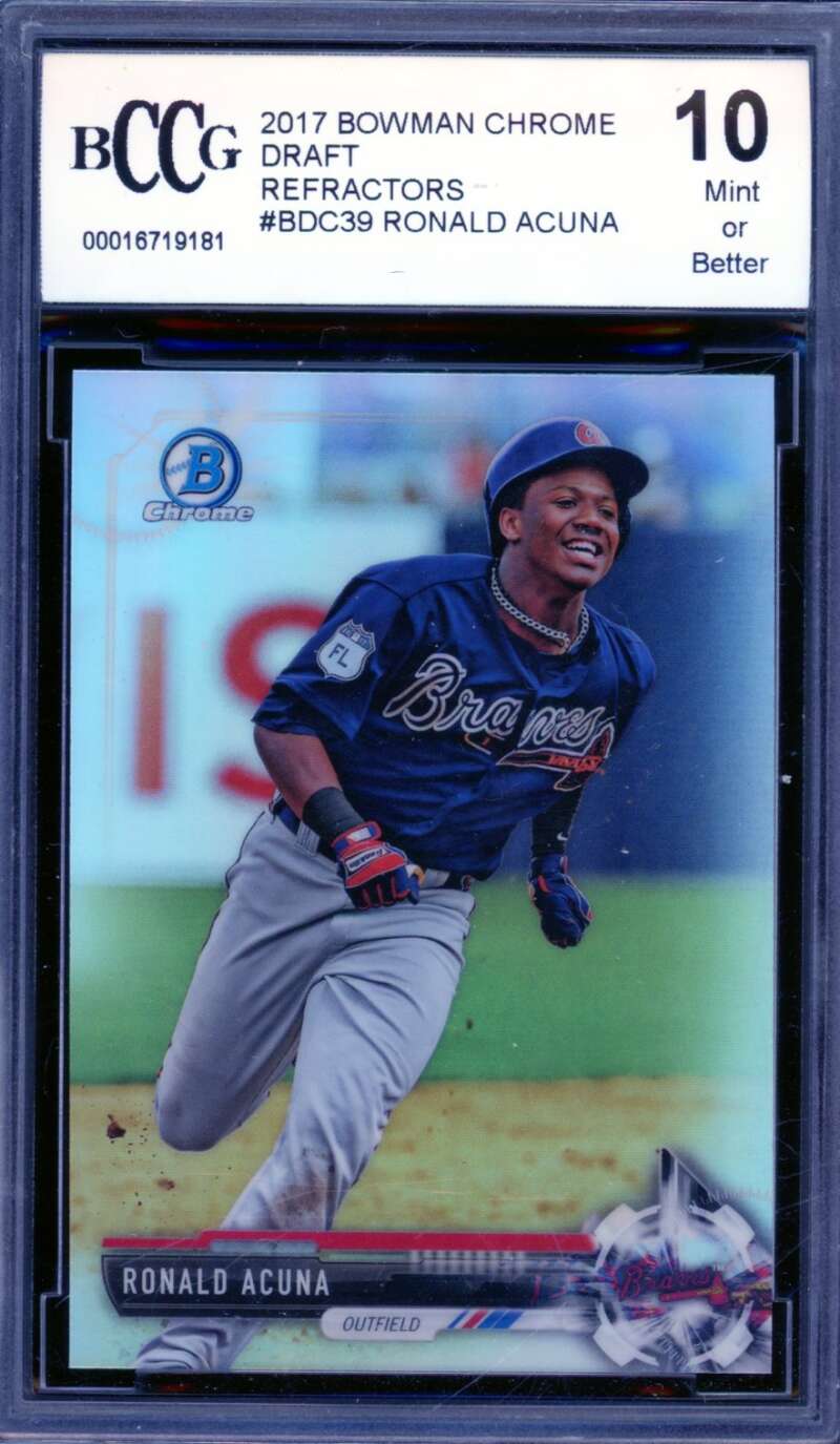 2017 Bowman Chrome Draft Refractors #39 Ronald Acuna Rookie BGS BCCG 10 Mint+ Image 1