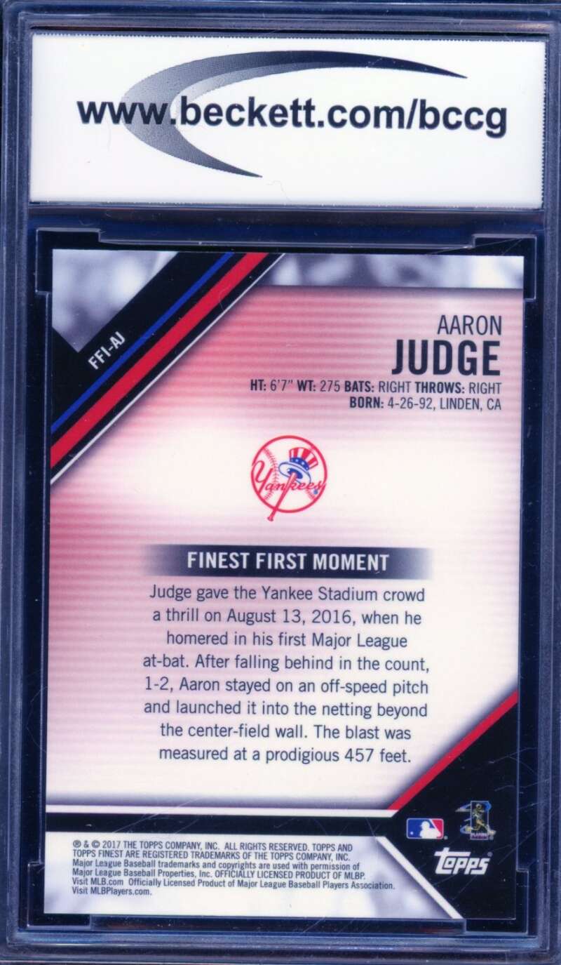 2017 Finest Firsts #FFIAJ Aaron Judge Rookie Card BGS BCCG 10 Mint+ Image 2