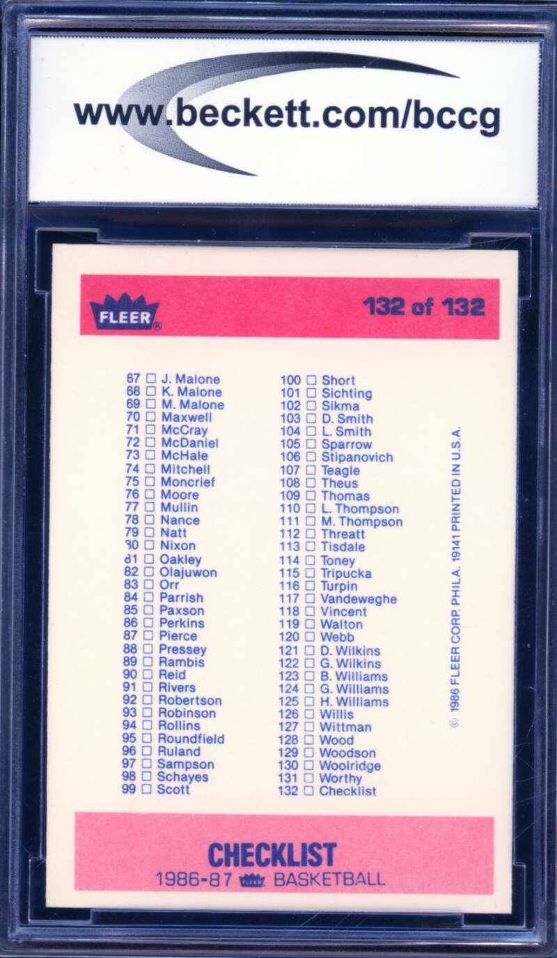1986-87 Fleer #132 Checklist Card BGS BCCG 10 Mint+ Image 2