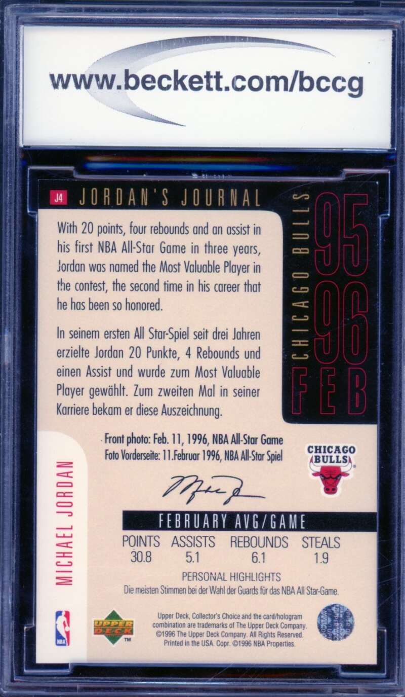 1996-97 Coll's Choice International German #J4 Michael Jordan BGS BCCG 10 Mint+ Image 2