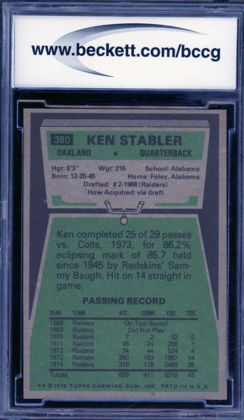 1975 Topps #380 Ken Stable Card BGS BCCG 9 Near Mint+ Image 2