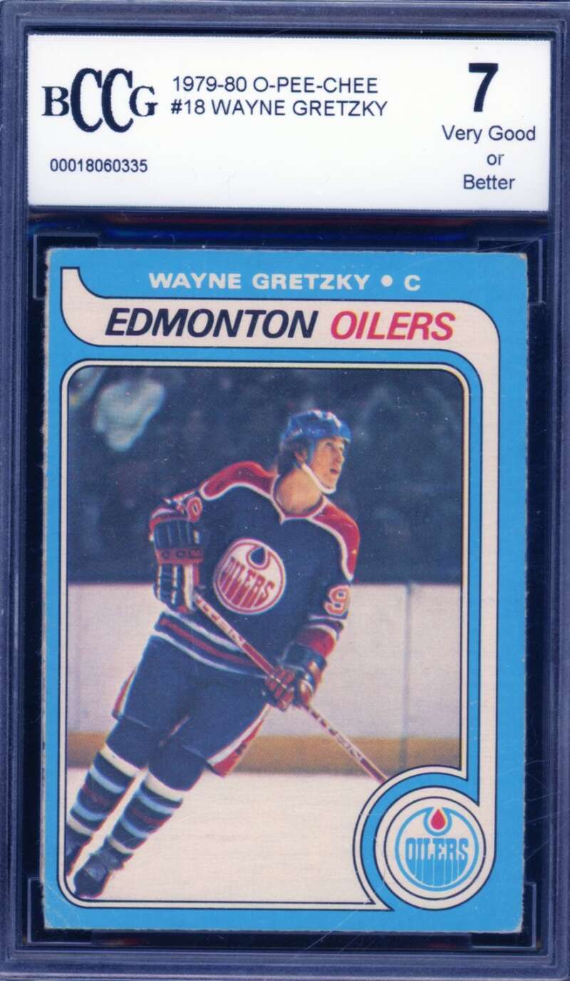 1979-80 O-Pee-Chee #18 Wayne Gretzky Rookie Card BGS BCCG 7 Very Good+ Image 1