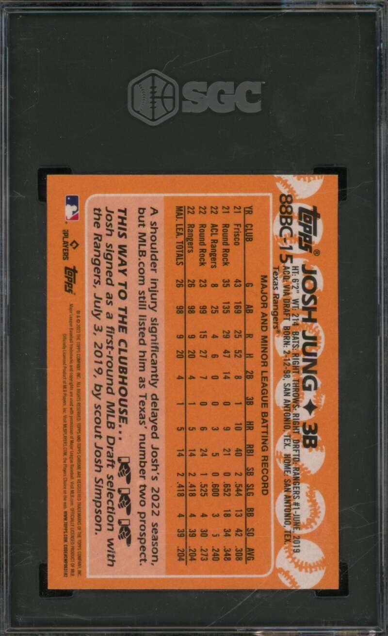 Josh Jung Rookie Card 2023 Topps Chrome 88 Topps Design #88BC-15 SGC 9 Image 2