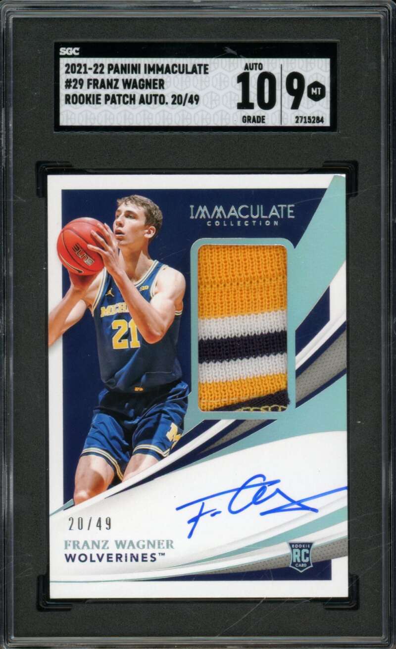 Franz Wagner Rookie 2021-22 Panini Immaculate Rookie Patch (20/49) #29 SGC 9 Image 1