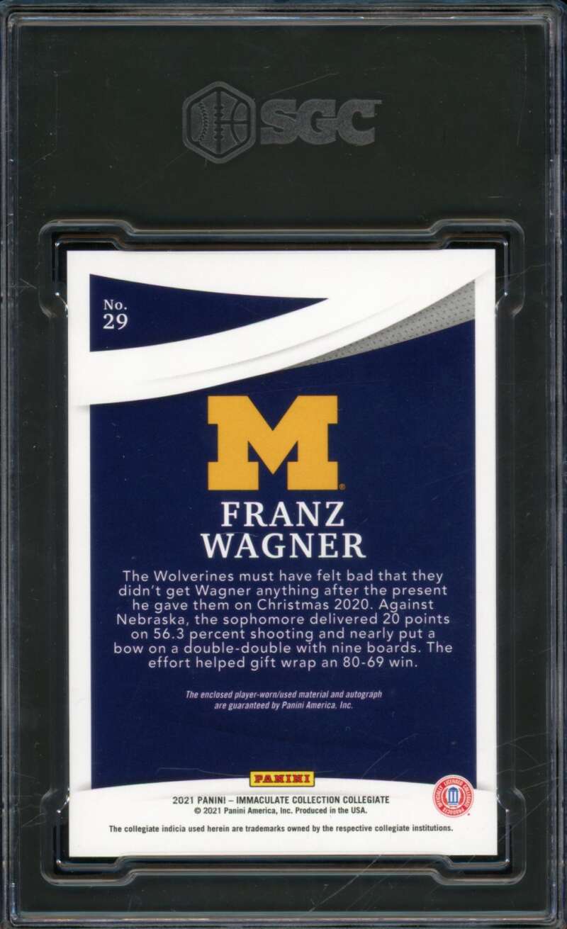 Franz Wagner Rookie 2021-22 Panini Immaculate Rookie Patch (20/49) #29 SGC 9 Image 2