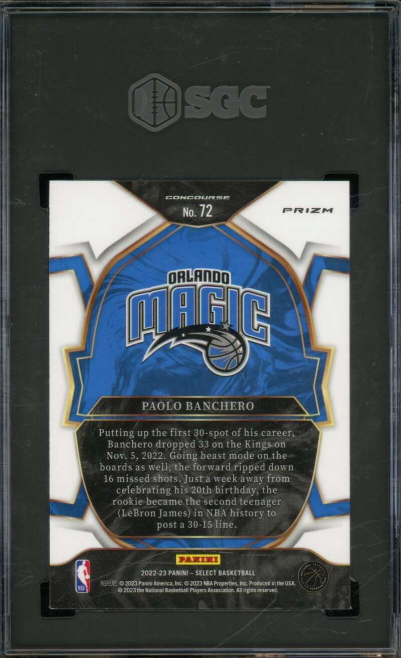 Paolo Banchero Rookie 2022-23 Panini Select Red Cracked Ice Prizm #72 SGC 9.5 Image 2