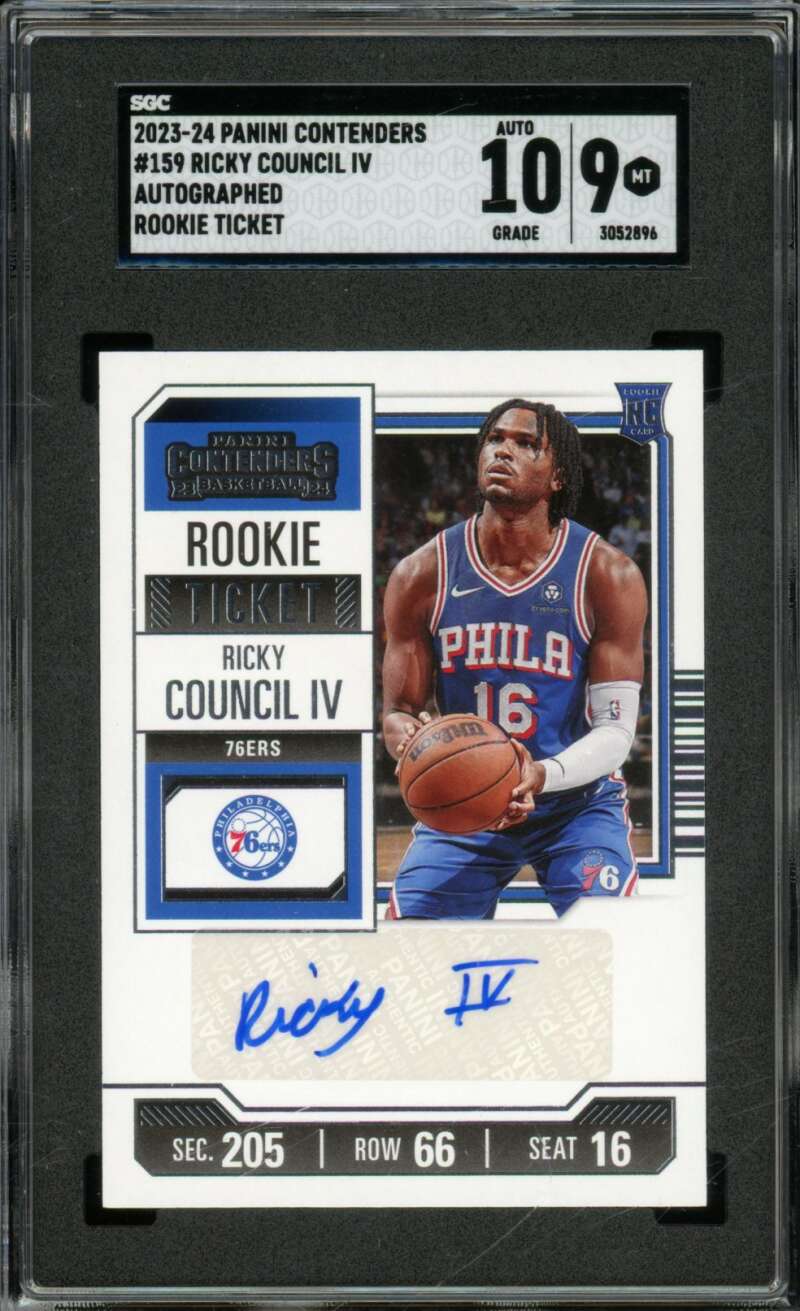 Ricky Council 2023-24 Panini Contenders Autographed Rookie Ticket #159 SGC 9 Image 1
