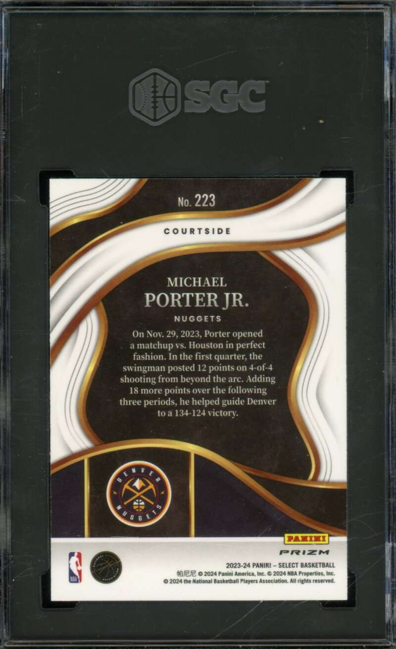 Michael Porter Jr. Card 2023-24 Panini Select Zebra Prizm #223 SGC 10 Image 2