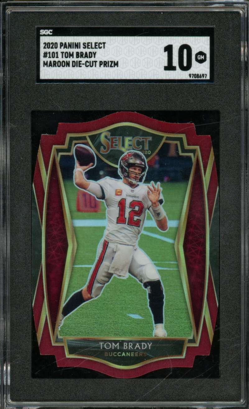Tom Brady Card 2020 Panini Select Maroon Die Cut Prizm #101 SGC 10 Image 1