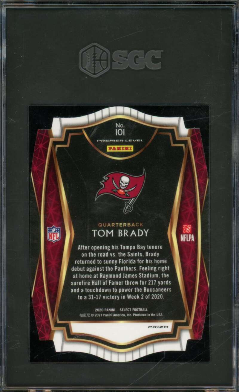 Tom Brady Card 2020 Panini Select Maroon Die Cut Prizm #101 SGC 10 Image 2