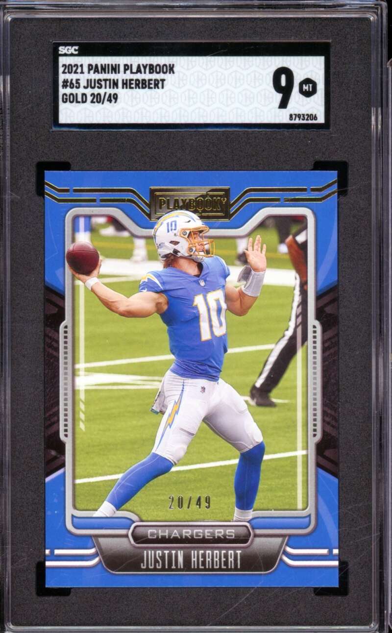 Justin Herbert 2021 Panini Playbook Gold (20/49) #65 SGC 9 Image 1