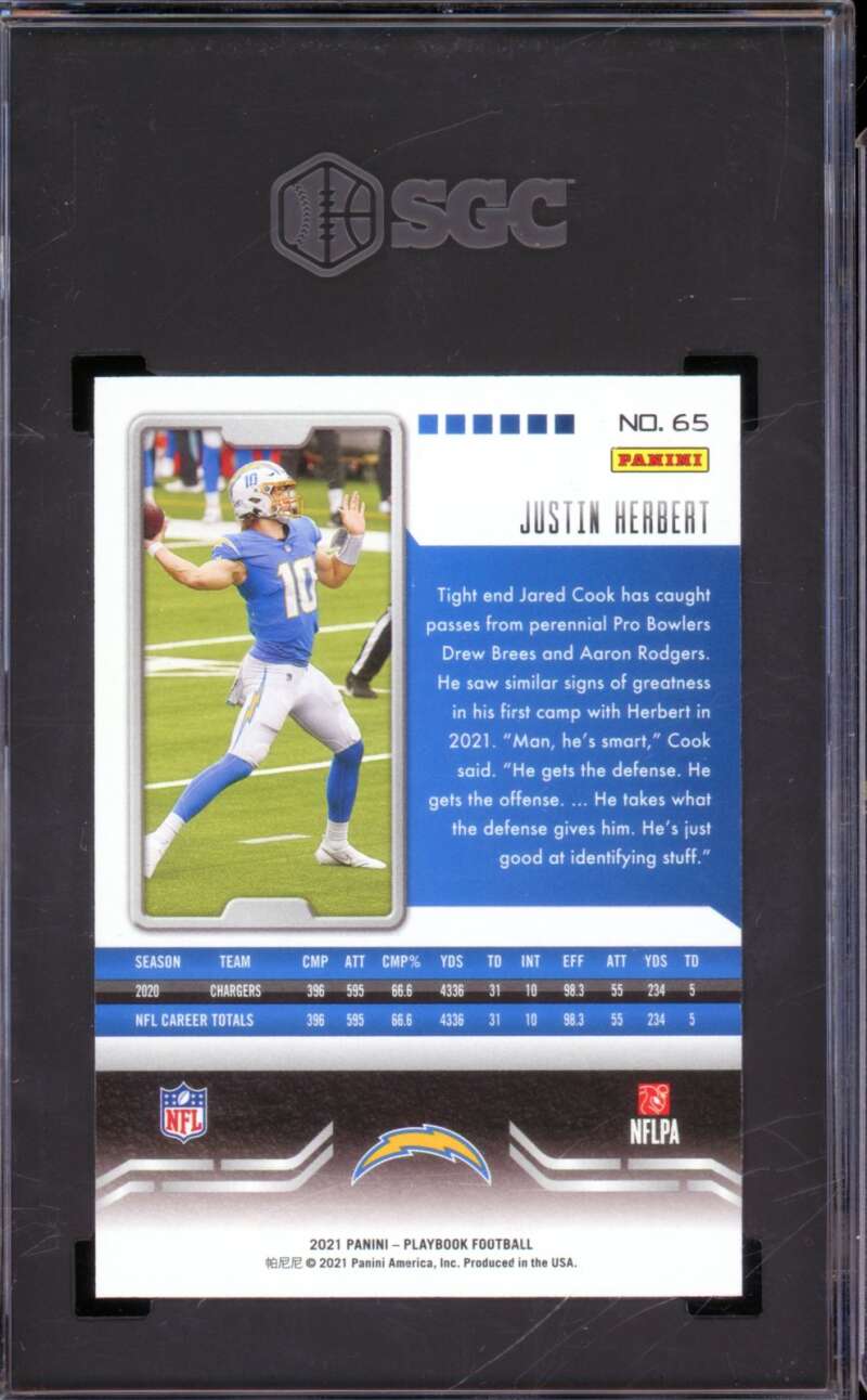 Justin Herbert 2021 Panini Playbook Gold (20/49) #65 SGC 9 Image 2