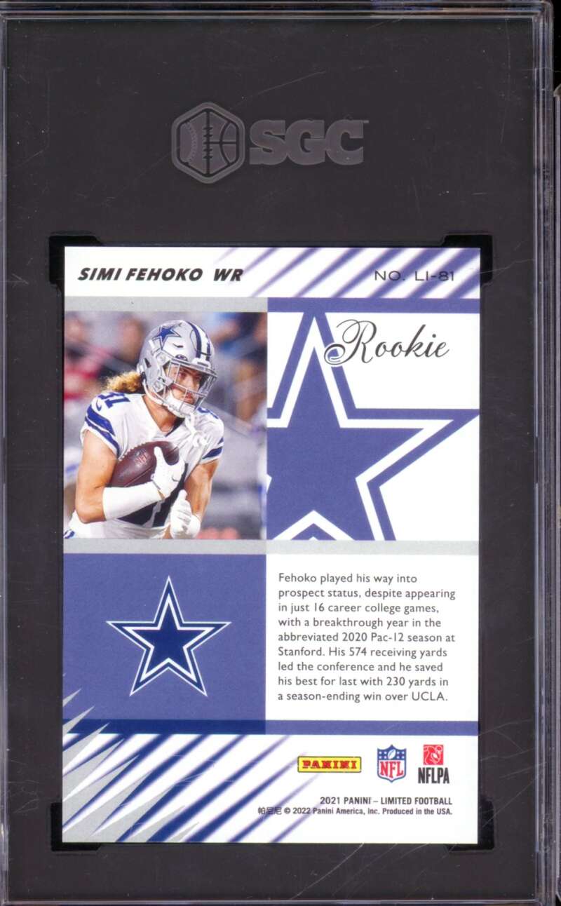 Simi Fehoko Rookie Card 2021 Panini Limited '00 Limited Tribute #LI-81 SGC 9.5 Image 2