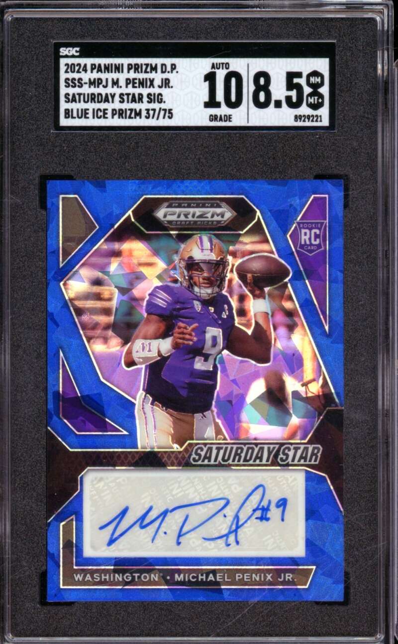 Michael Penix Jr Rookie2024 Prizm DP Saturday Star Sig Blue Ice SSS-MPJ SGC 8.5 Image 1