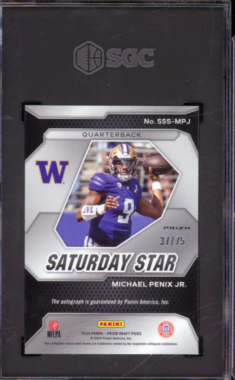Michael Penix Jr Rookie2024 Prizm DP Saturday Star Sig Blue Ice SSS-MPJ SGC 8.5 Image 2