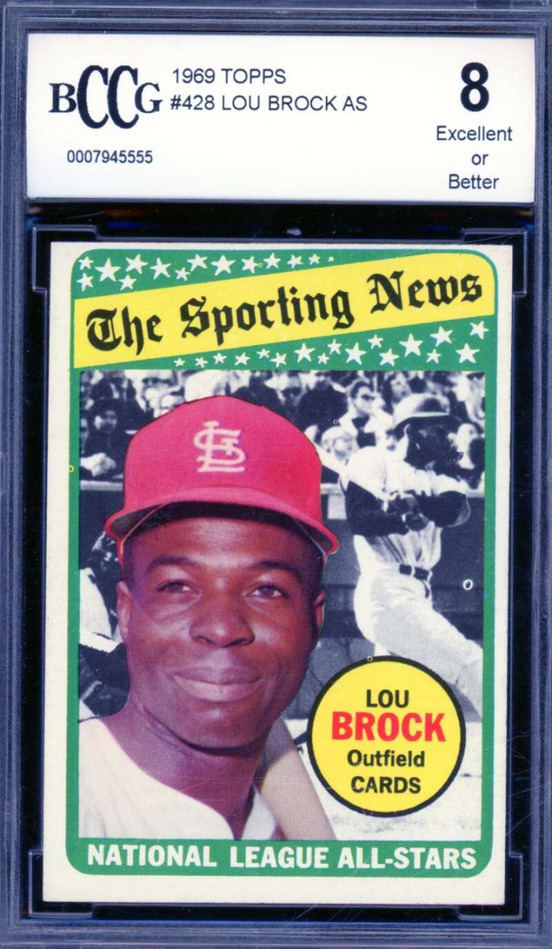 Lou Brock All Star Card 1969 Topps #428 BGS BCCG 8 Image 1