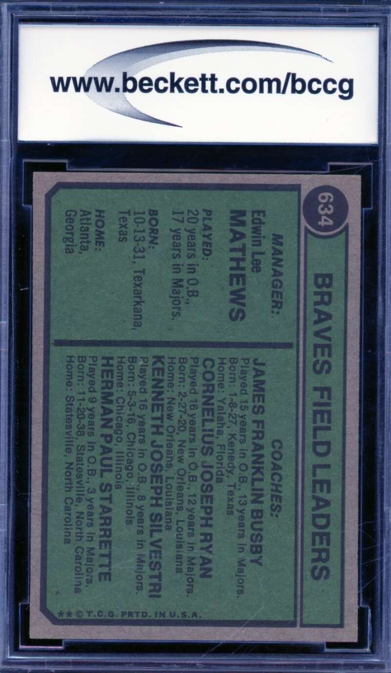 Eddie Mathews Manager Card 1974 Topps #634 BGS BCCG 9 Image 2