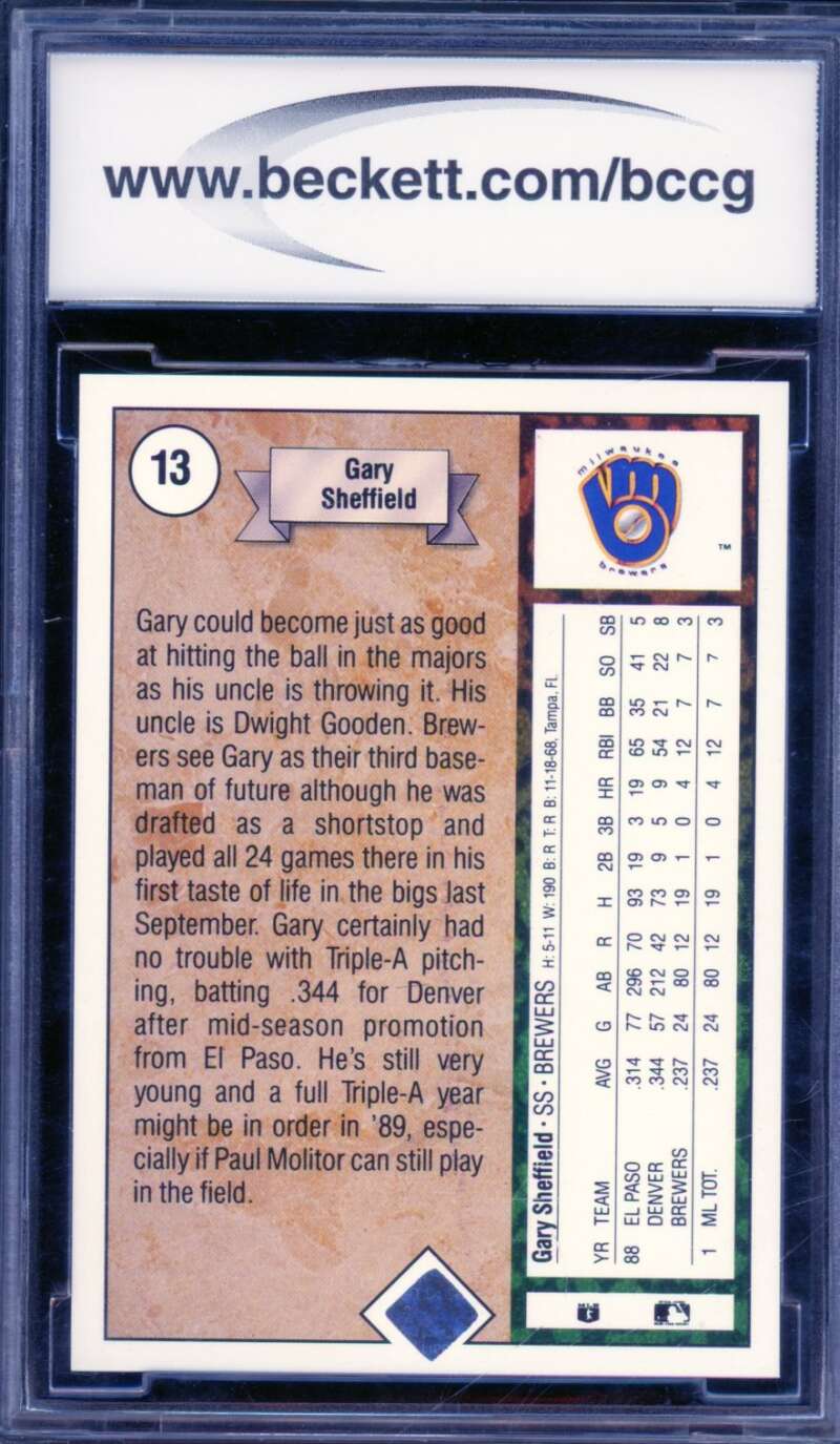 Gary Sheffield Rookie Card 1989 Upper Deck #13 BGS BCCG 10 Image 2