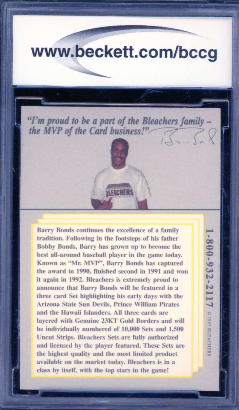 Barry Bonds Card 1993 Bleachers East Coast Promos #5 BGS BCCG 9 Image 2