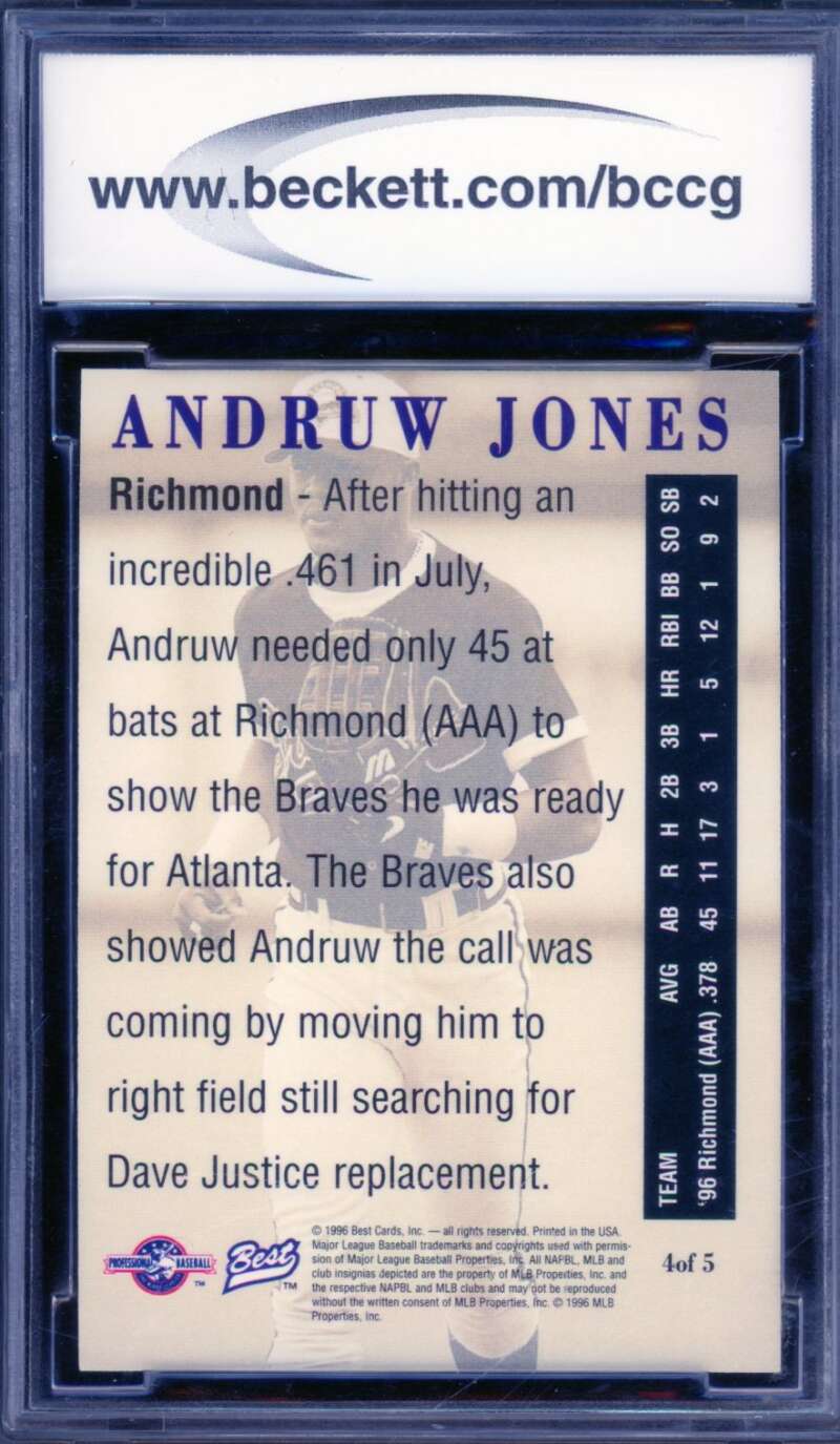 Andruw Jones Rookie Card 1996 Best Player Of The Year #4 BGS BCCG 10 Image 2
